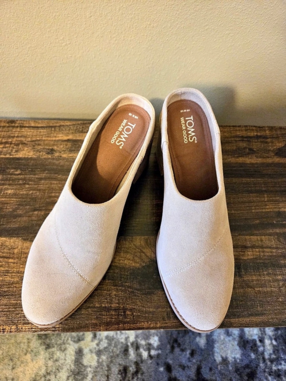 TOMS Leila Suede Block Heel Mule Mules Beige US 12 W